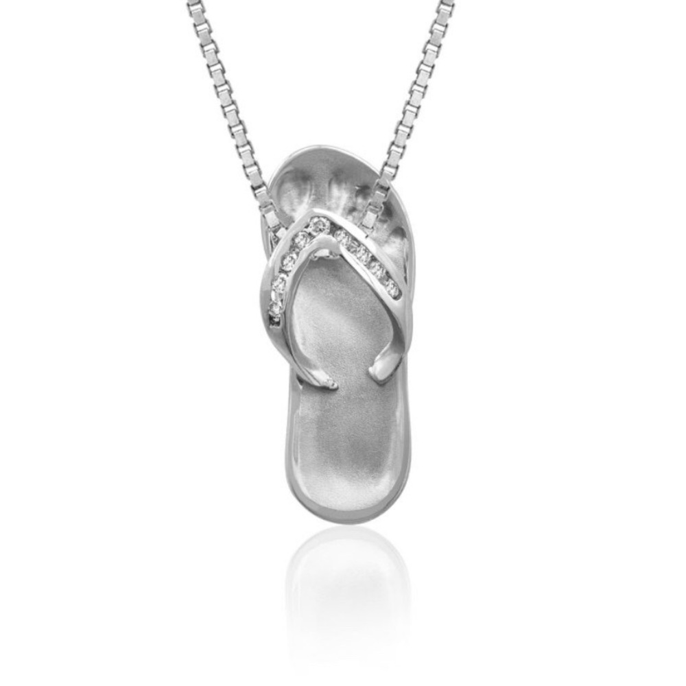 White Gold Flip Flop Pendant Necklace